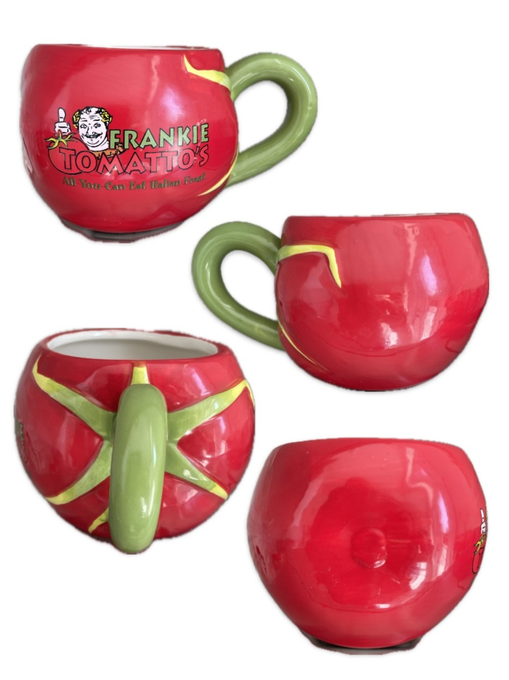 Frankie Tomattos Red Tomato Mug Green Handle Italian Buffet Souvenir NWOT